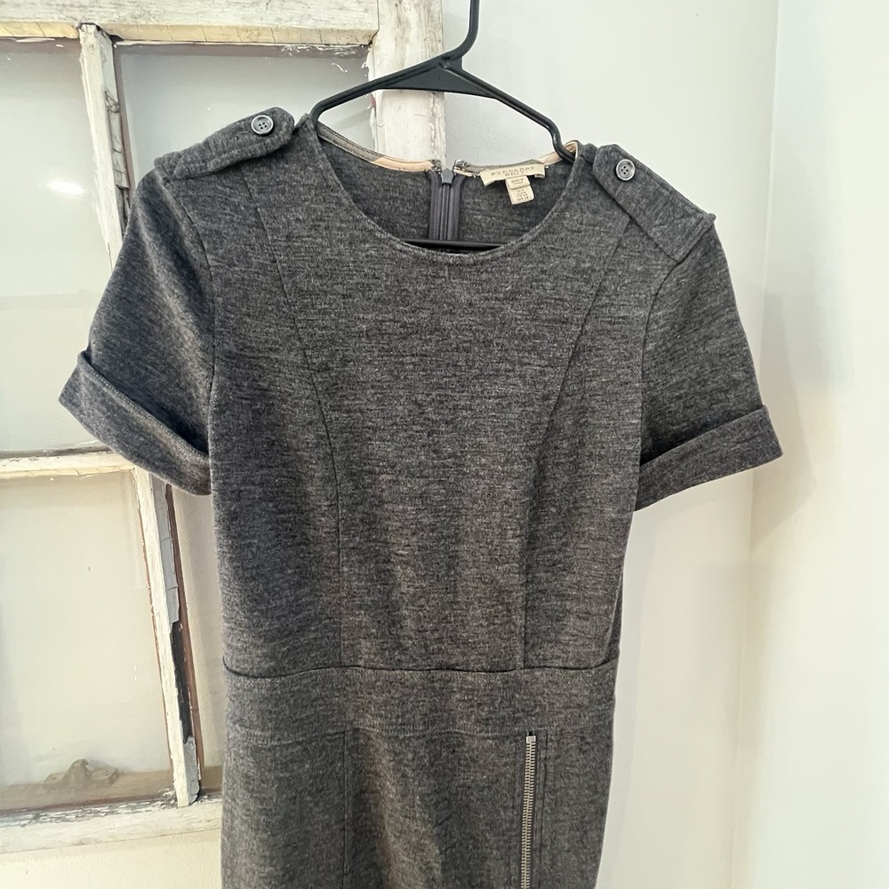 BURBERRY Brit ROSANNE Gray 100% wool short sleeve straight dress zipper detail 6 - Picture 3 of 9